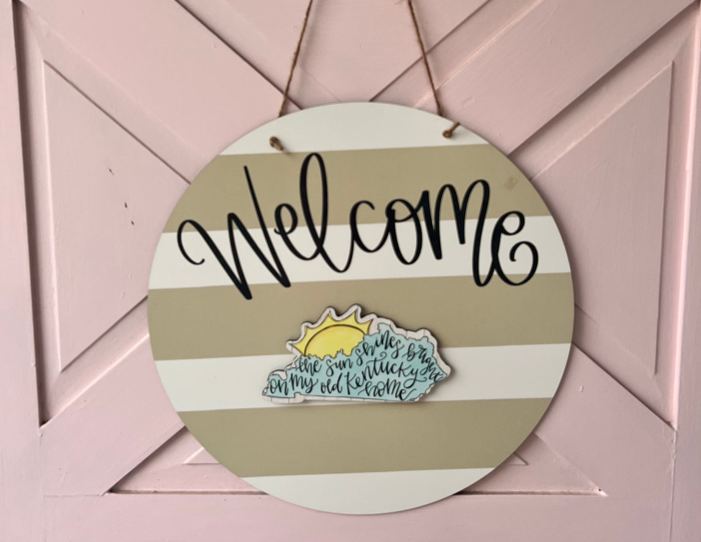 Tan & White "Welcome" Door Hanger