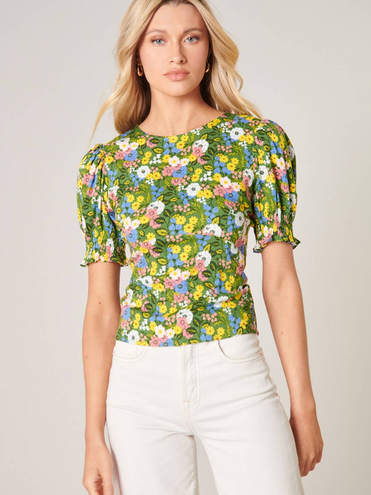 Galway Floral Hilly Smocked Back Cutout Blouse
