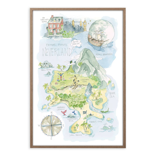 Peter Pan's Neverland Watercolor Story Map Print