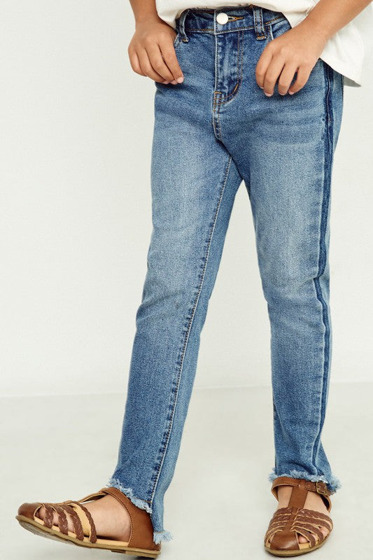 Stone Washed Frayed Ankle Jeans