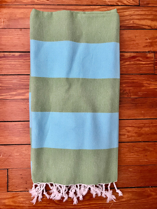 Turkish Towel - Green & Turquoise Wide Stripe