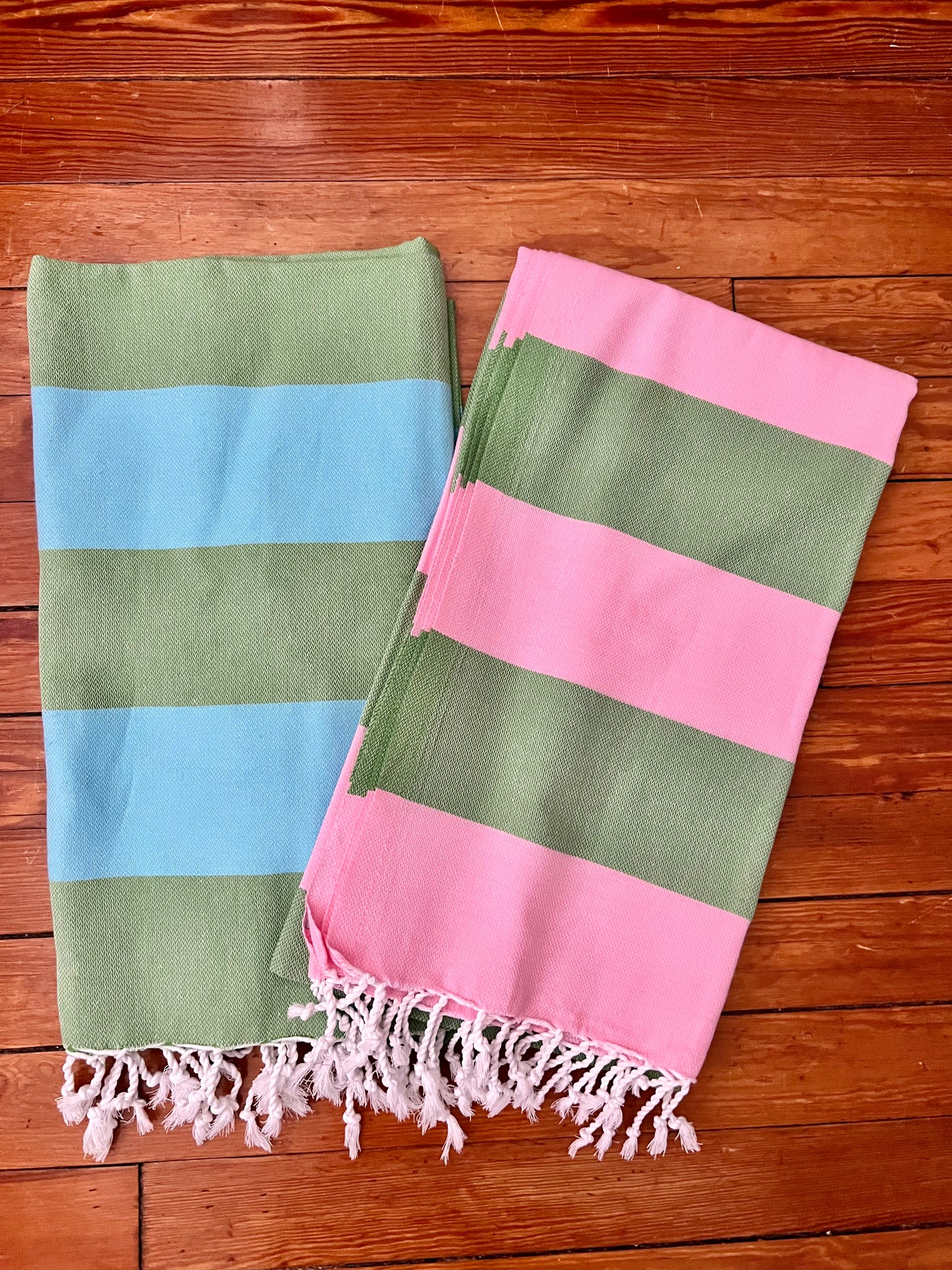 Turkish Towel - Green & Turquoise Wide Stripe