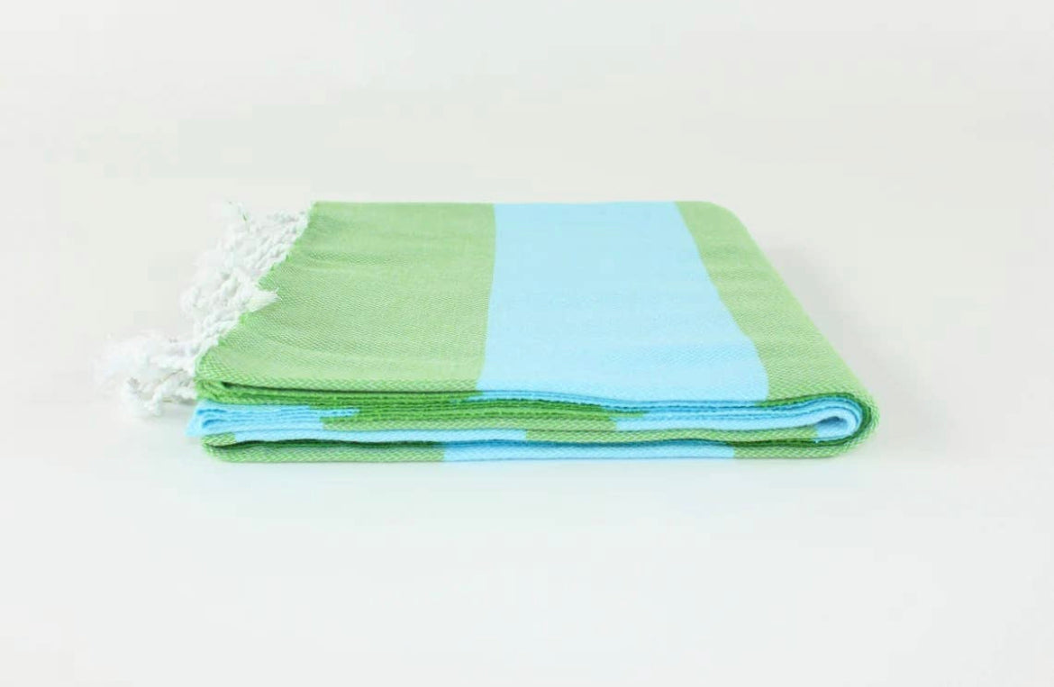 Turkish Towel - Green & Turquoise Wide Stripe