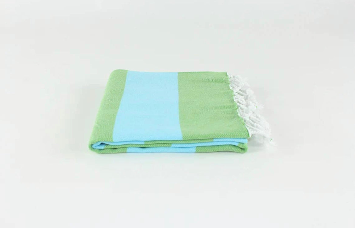 Turkish Towel - Green & Turquoise Wide Stripe